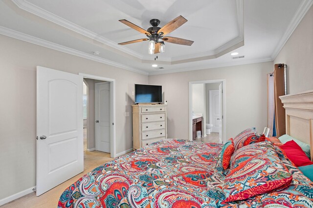 341 Lola Ln, Cottontown, TN 37048 - bedroom with a tray ceiling, light carpet, ornamental molding, recessed lighting, and ceiling fan