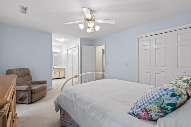 3604 Gentry Station Dr, Signal Mountain, TN 37377 - bedroom with light carpet, ensuite bathroom, and a ceiling fan