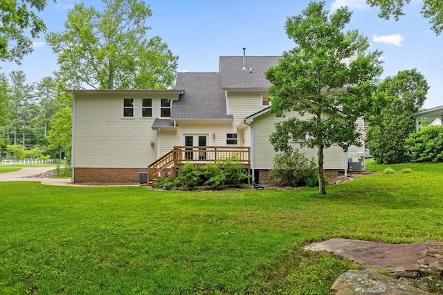 3604 Gentry Station Dr, Signal Mountain, TN 37377 - back of property with a deck, a yard, a shingled roof, and french doors