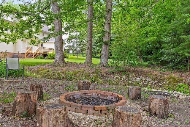 3604 Gentry Station Dr, Signal Mountain, TN 37377 - view of yard with an outdoor fire pit and a wooden deck