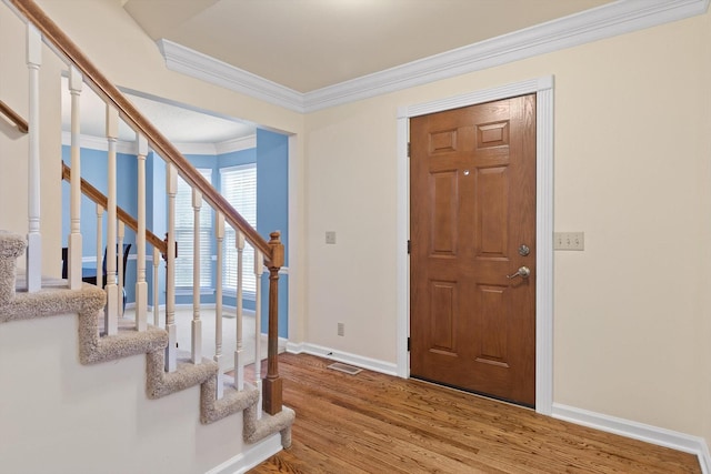 3604 Gentry Station Dr, Signal Mountain, TN 37377 - entrance foyer featuring stairway, crown molding, and wood finished floors