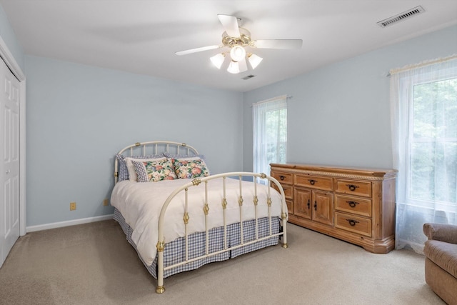 3604 Gentry Station Dr, Signal Mountain, TN 37377 - bedroom with light carpet, a closet, and ceiling fan