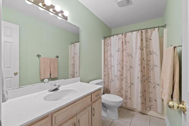 3604 Gentry Station Dr, Signal Mountain, TN 37377 - full bath featuring vanity, tile patterned floors, and a shower with shower curtain
