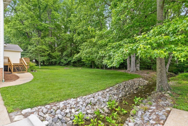 3604 Gentry Station Dr, Signal Mountain, TN 37377 - view of grassy yard with a deck and stairway