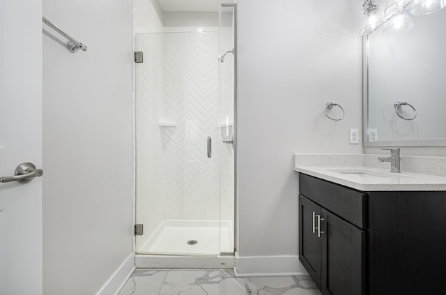 121 Bellvue Dr, Lebanon, TN 37090 - bathroom with vanity, a shower stall, and marble look tile flooring