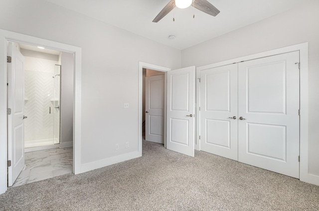121 Bellvue Dr, Lebanon, TN 37090 - unfurnished bedroom featuring a closet, connected bathroom, carpet, and ceiling fan