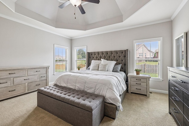 1005 Rudder Dr, Spring Hill, TN 37174 - bedroom with light carpet, multiple windows, a tray ceiling, and crown molding