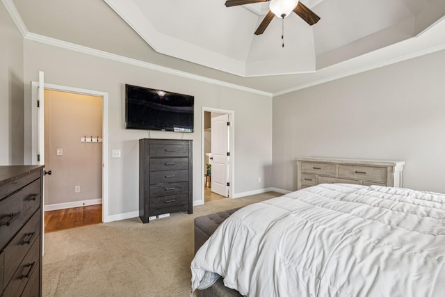 1005 Rudder Dr, Spring Hill, TN 37174 - carpeted bedroom featuring a raised ceiling, crown molding, and a ceiling fan