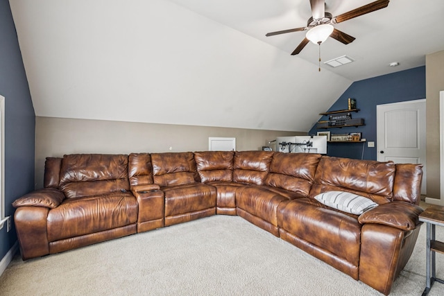 1005 Rudder Dr, Spring Hill, TN 37174 - carpeted living area featuring lofted ceiling and a ceiling fan