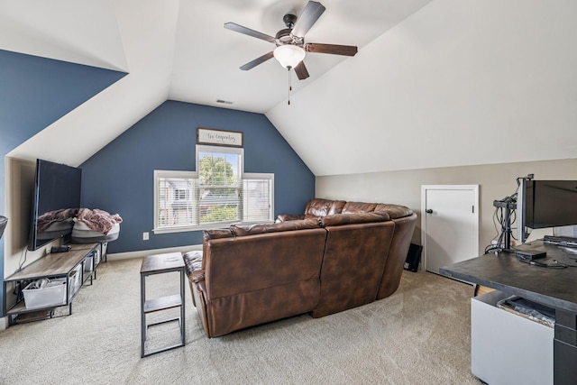 1005 Rudder Dr, Spring Hill, TN 37174 - carpeted living area with ceiling fan and vaulted ceiling