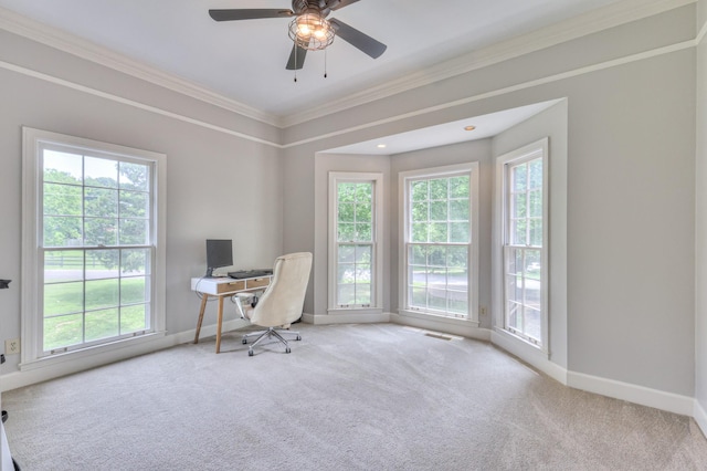 101 Spring Creek Trl, Hendersonville, TN 37075 - office with crown molding, plenty of natural light, carpet flooring, and ceiling fan