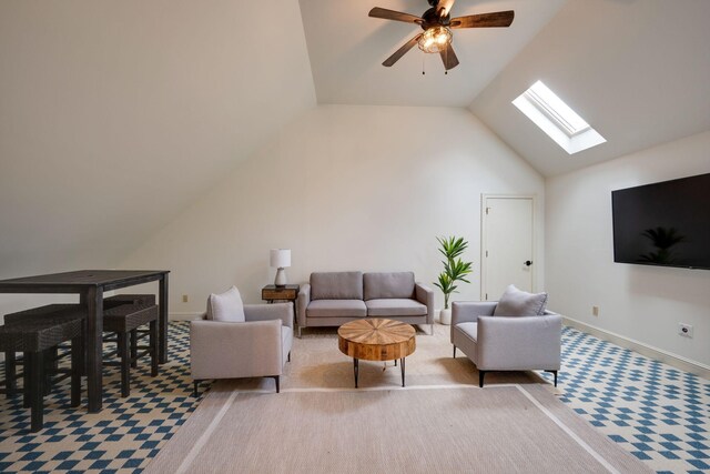101 Oak Dr, Waverly, TN 37185 - living room with a skylight, lofted ceiling, and ceiling fan