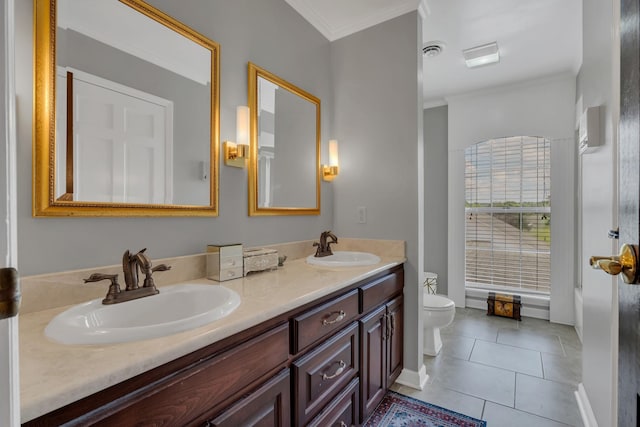 2600 Clanton Rd, Lawrenceburg, TN 38464 - full bathroom featuring ornamental molding, double vanity, and tile patterned flooring