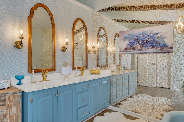 2600 Clanton Rd, Lawrenceburg, TN 38464 - full bath with wallpapered walls and double vanity
