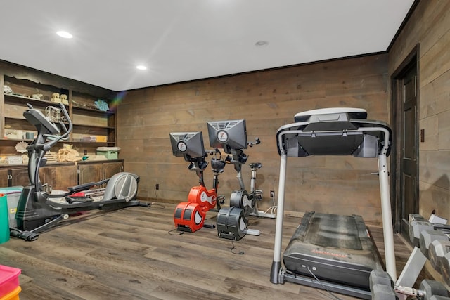 2600 Clanton Rd, Lawrenceburg, TN 38464 - workout area with wooden walls, wood finished floors, and recessed lighting