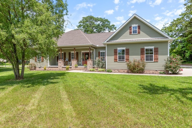 3215 Church St, Burns, TN 37029 - view of front of house featuring crawl space, a porch, a front lawn, and roof with shingles