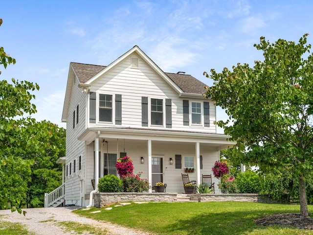 7811 Lampley Rd, Primm Springs, TN 38476 - view of front of property with a front yard, a porch, and roof with shingles