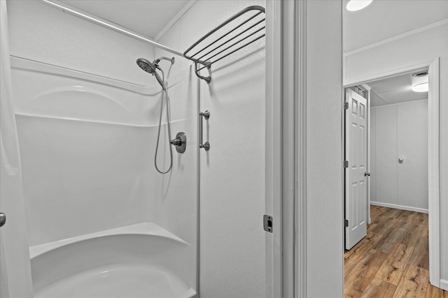 1697 Curtis Chapel Rd, Mc Ewen, TN 37101 - bathroom with a shower and wood finished floors