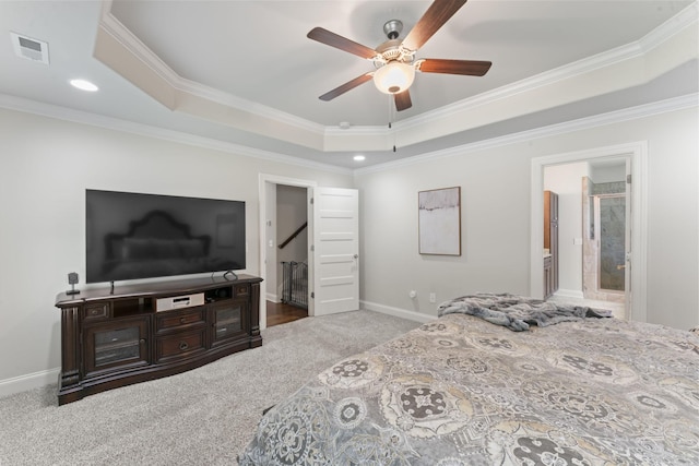 239 Mcclaran Pl, Murfreesboro, TN 37129 - bedroom with a tray ceiling, carpet floors, crown molding, recessed lighting, and ensuite bathroom