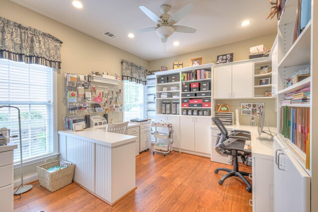 507 Bugler Rd, Mount Juliet, TN 37122 - home office featuring a ceiling fan, light wood-style flooring, and recessed lighting