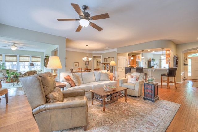 507 Bugler Rd, Mount Juliet, TN 37122 - living area featuring a ceiling fan, healthy amount of natural light, a chandelier, and light wood-style floors