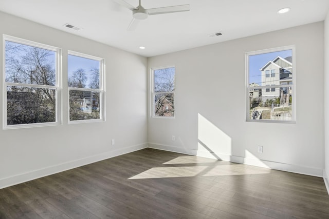 1734B Kellow St, Nashville, TN 37208 - empty room with a ceiling fan, dark wood-style flooring, and recessed lighting