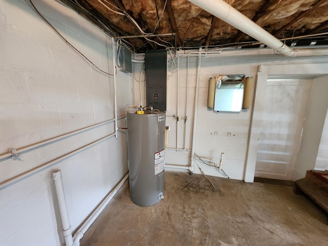 1036 Old Bottom Rd, Lafayette, TN 37083 - below grade area featuring water heater and electric panel
