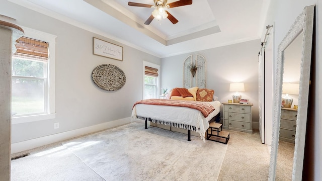 7146 Pepper Tree Cir, Fairview, TN 37062 - bedroom with multiple windows, carpet flooring, a raised ceiling, and a ceiling fan
