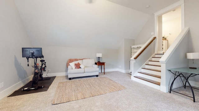 7146 Pepper Tree Cir, Fairview, TN 37062 - living area featuring carpet flooring, stairs, and lofted ceiling