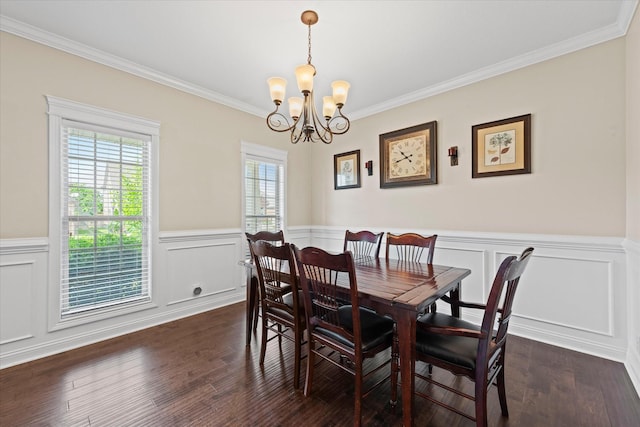 1741 Apache Way, Clarksville, TN 37042 - dining area featuring a chandelier, wainscoting, crown molding, and dark wood-type flooring