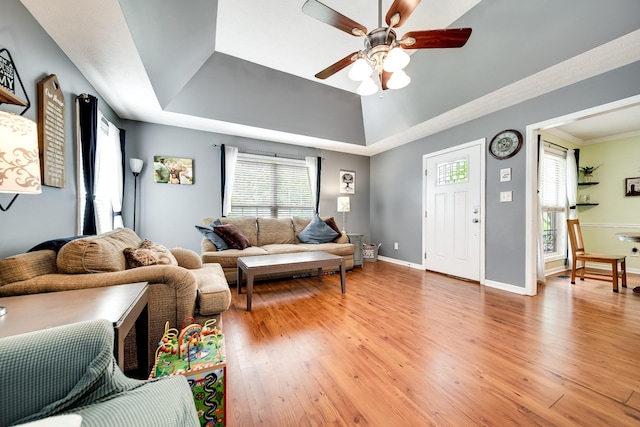 536 Deer Path, Gallatin, TN 37066 - living area with a raised ceiling, a ceiling fan, light wood-type flooring, and plenty of natural light