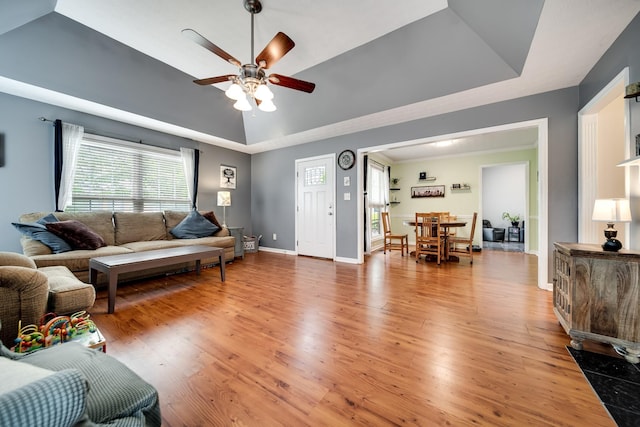 536 Deer Path, Gallatin, TN 37066 - living area with a raised ceiling, ceiling fan, healthy amount of natural light, and light wood finished floors