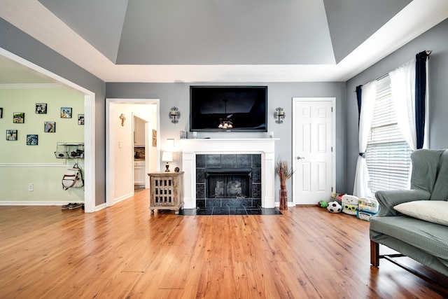 536 Deer Path, Gallatin, TN 37066 - living room with vaulted ceiling, wood finished floors, and a tile fireplace