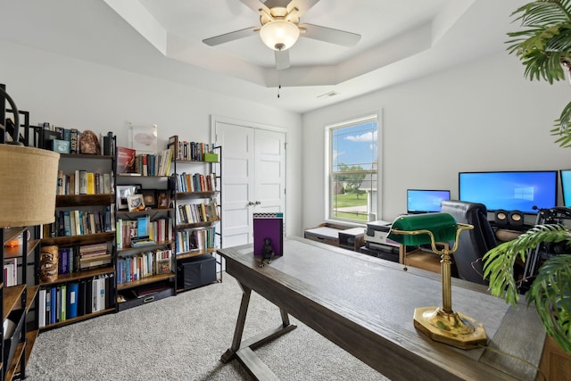 2968 Kirkwood Rd, Clarksville, TN 37043 - office area with a ceiling fan and a tray ceiling