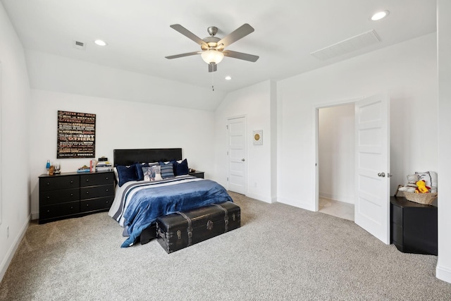 2968 Kirkwood Rd, Clarksville, TN 37043 - carpeted bedroom featuring lofted ceiling, recessed lighting, and a ceiling fan