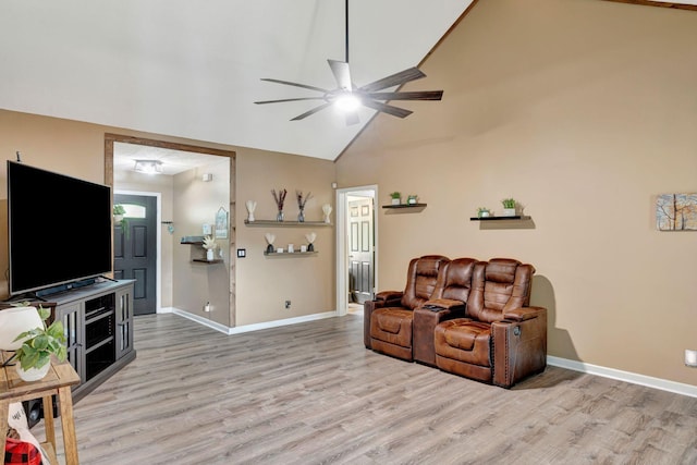 7646 S Swift Rd, Goodlettsville, TN 37072 - living room with a ceiling fan, light wood finished floors, and high vaulted ceiling