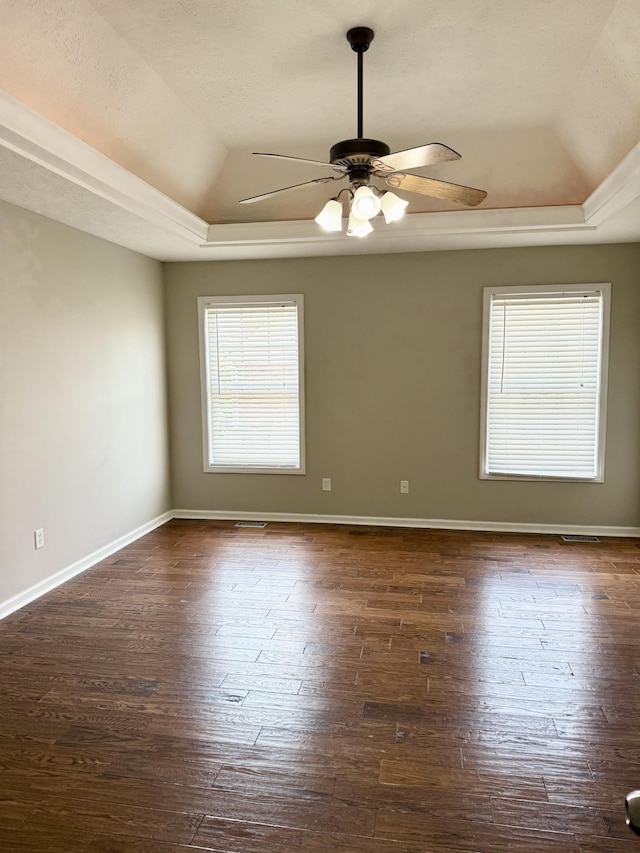 740 N Palmers Chapel Rd, White House, TN 37188 - spare room with a raised ceiling, a ceiling fan, and dark wood finished floors