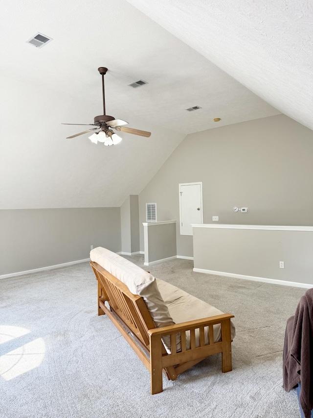 740 N Palmers Chapel Rd, White House, TN 37188 - interior space featuring light carpet, ceiling fan, and vaulted ceiling