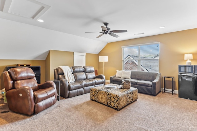 600 Tywater Crossing Blvd, Franklin, TN 37064 - living area featuring carpet flooring, attic access, ceiling fan, lofted ceiling, and recessed lighting