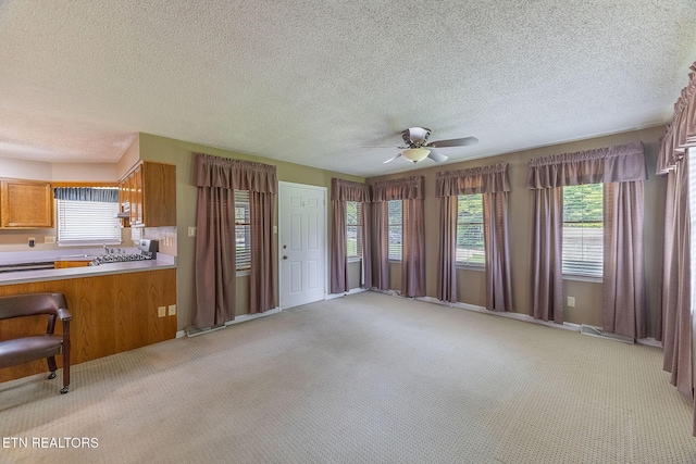 100 Cusick Cir, Lenoir City, TN 37772 - unfurnished living room with plenty of natural light, light colored carpet, a textured ceiling, and ceiling fan