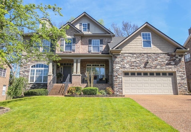 1164 Sydney Ter, Mount Juliet, TN 37122 - craftsman inspired home with concrete driveway, a front yard, stone siding, covered porch, and an attached garage