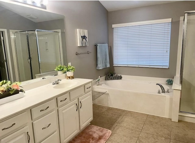 1164 Sydney Ter, Mount Juliet, TN 37122 - bathroom with vanity, a bath, a shower stall, and tile patterned floors