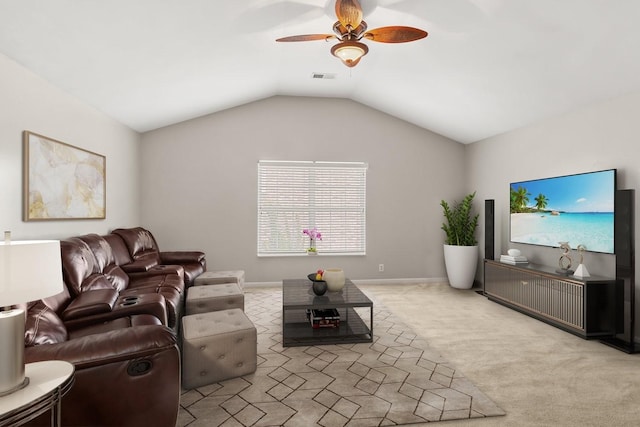1164 Sydney Ter, Mount Juliet, TN 37122 - living area with carpet floors, a ceiling fan, and vaulted ceiling