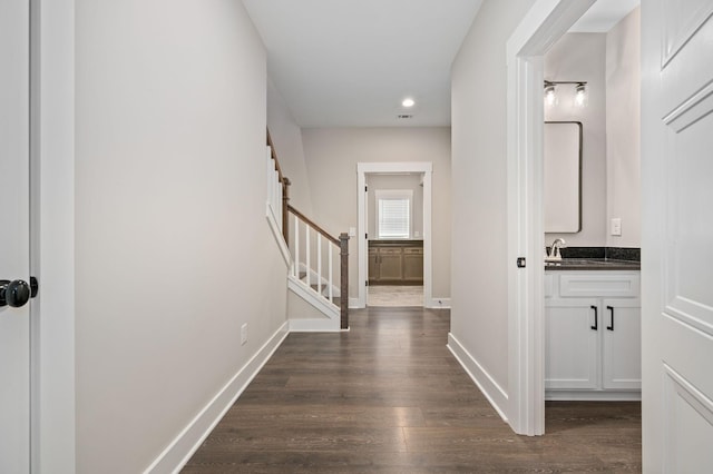 2207 Sulphur Springs Rd, Murfreesboro, TN 37129 - hall with stairway, dark wood-style floors, and recessed lighting