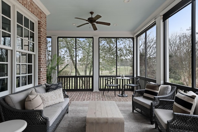2455 Hidden River Ln, Franklin, TN 37069 - sunroom with outdoor lounge area and a ceiling fan