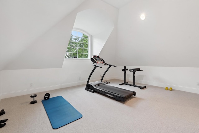 2455 Hidden River Ln, Franklin, TN 37069 - workout area featuring carpet floors and vaulted ceiling