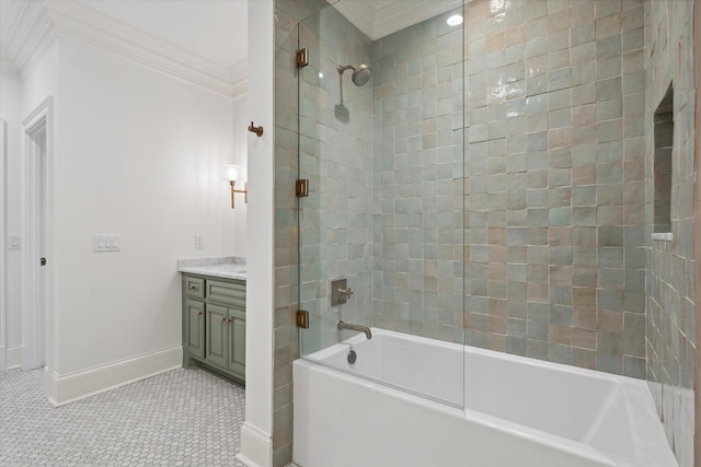 2455 Hidden River Ln, Franklin, TN 37069 - full bathroom featuring crown molding, vanity, bathing tub / shower combination, and tile patterned flooring