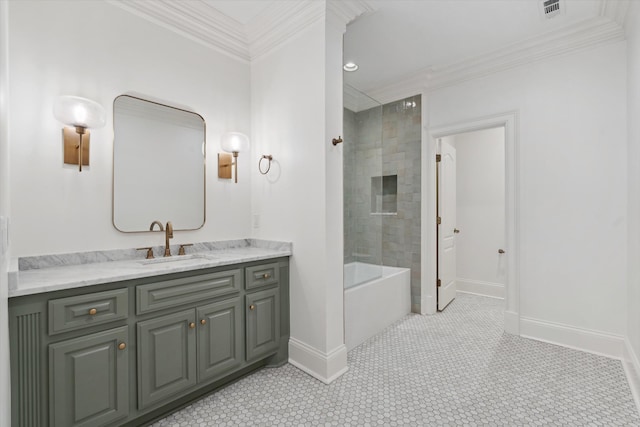 2455 Hidden River Ln, Franklin, TN 37069 - full bathroom with vanity,  shower combination, and crown molding