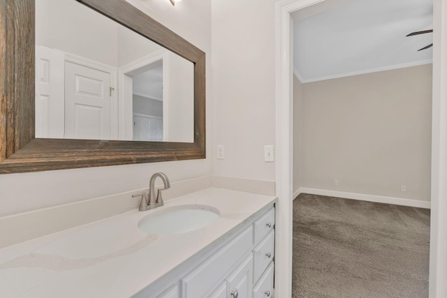 375 Natchez Trace Ct, Murfreesboro, TN 37127 - bathroom featuring vanity, a ceiling fan, and ornamental molding