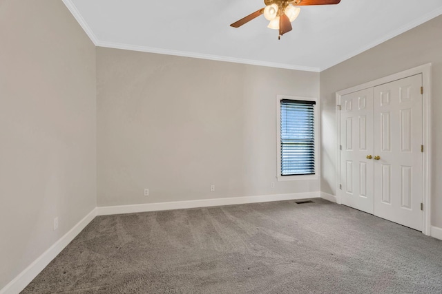 375 Natchez Trace Ct, Murfreesboro, TN 37127 - unfurnished bedroom with carpet, ornamental molding, ceiling fan, and a closet
